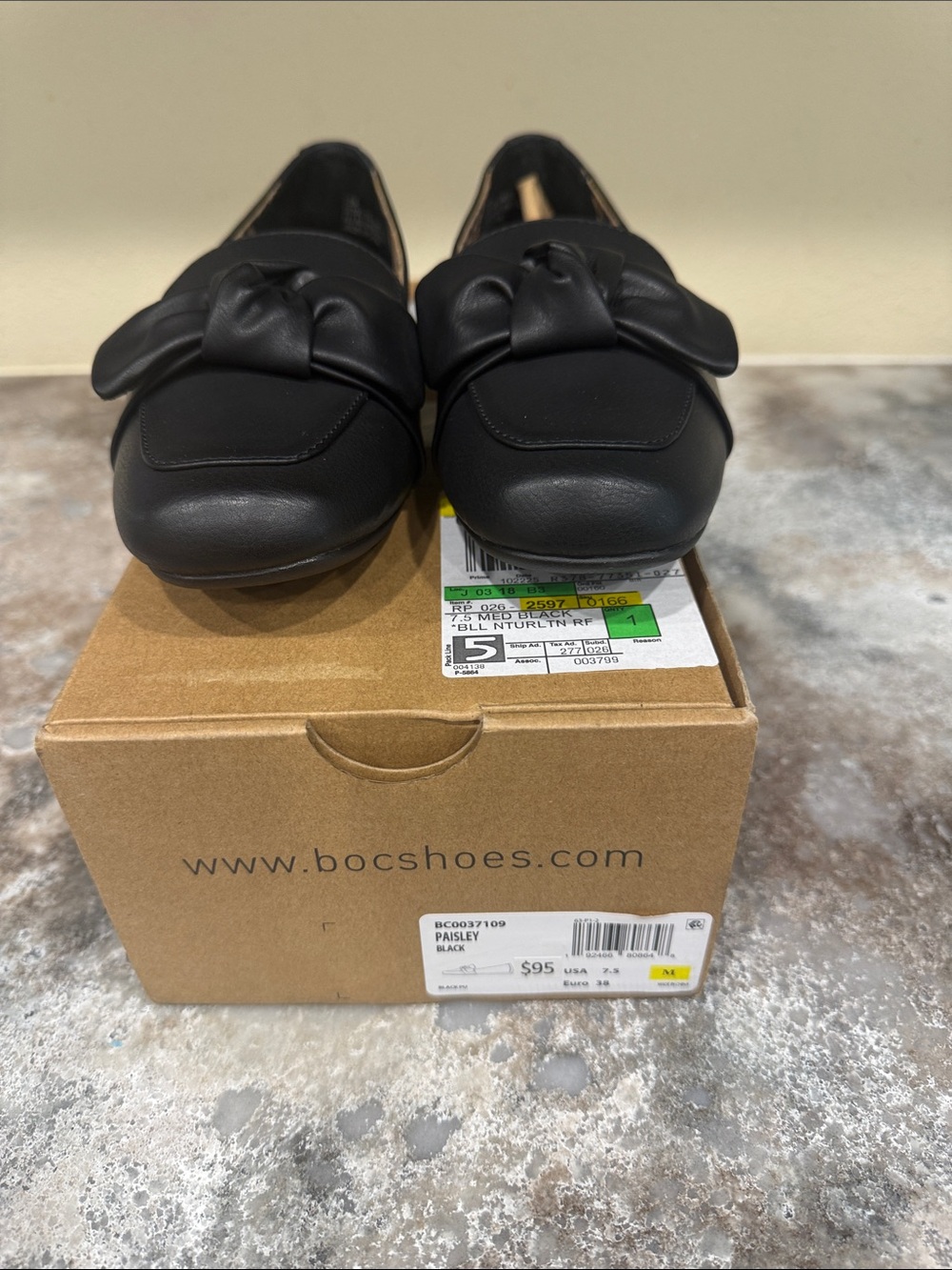 boc Black Slip-On Loafers with Paisley Bow Accent